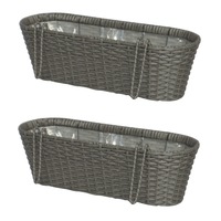 CLAUDE 2 Piece Set Poly Rattan Wicker Hanging Planter Wall Basket - Grey