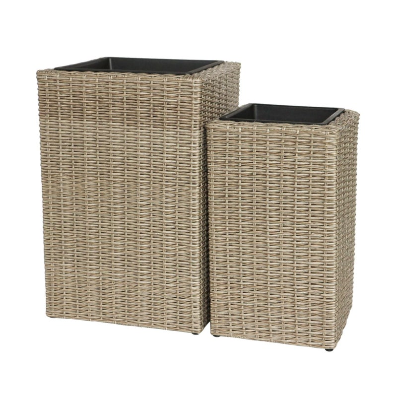 Clavel Tall Outdoor Square Wicker Poly Rattan Planter Large Set 2 Pcs ...