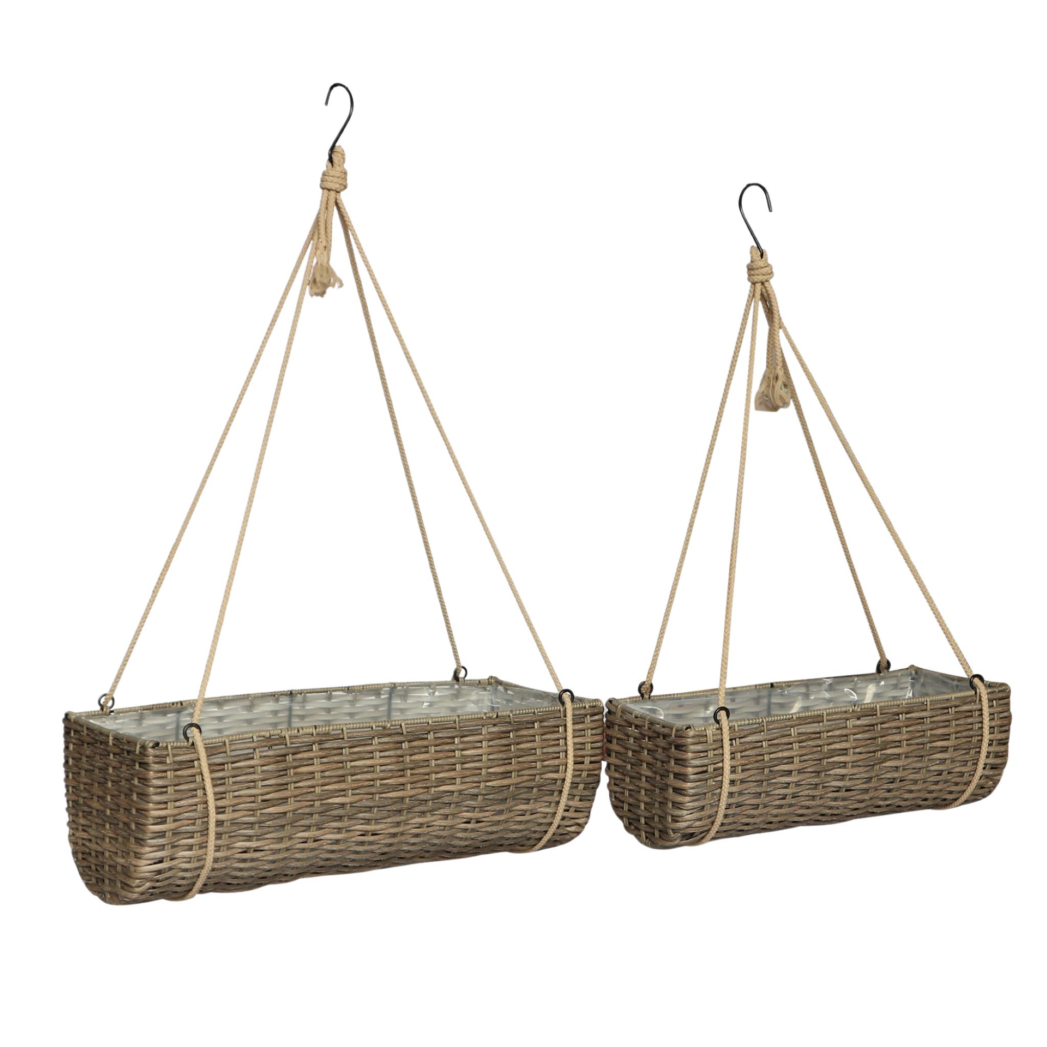 HAYA 2 Piece Set Poly Rattan Wicker Hanging Planter Basket - Light Brown