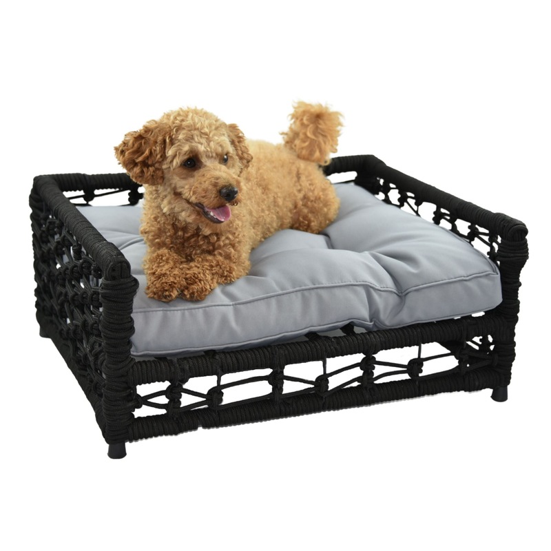 Hondje Outdoor Wicker Rope Raised Pet Bed, Dog Bed for Small Pet With