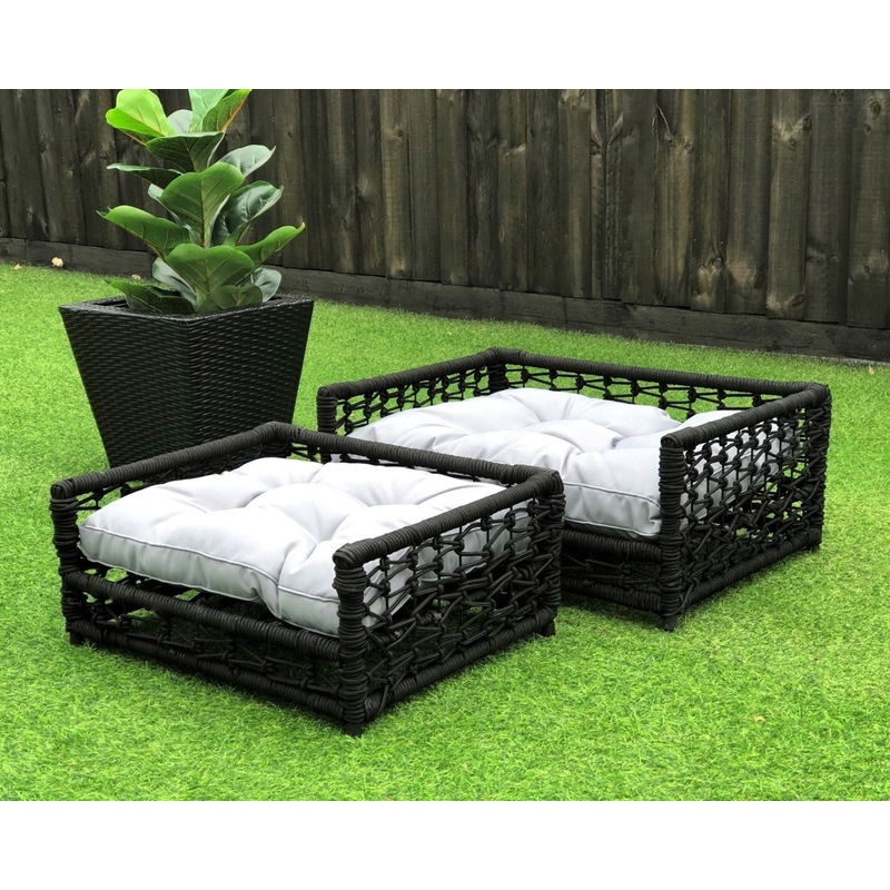 Hondje Outdoor Wicker Rope Raised Pet Bed, Dog Bed for Small Pet With
