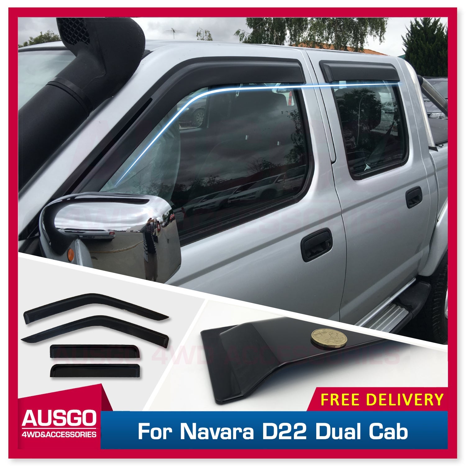 Injection Weather Shields for Nissan Navara D22 Dual Cab 1997-2015 Weathershields Window Visors