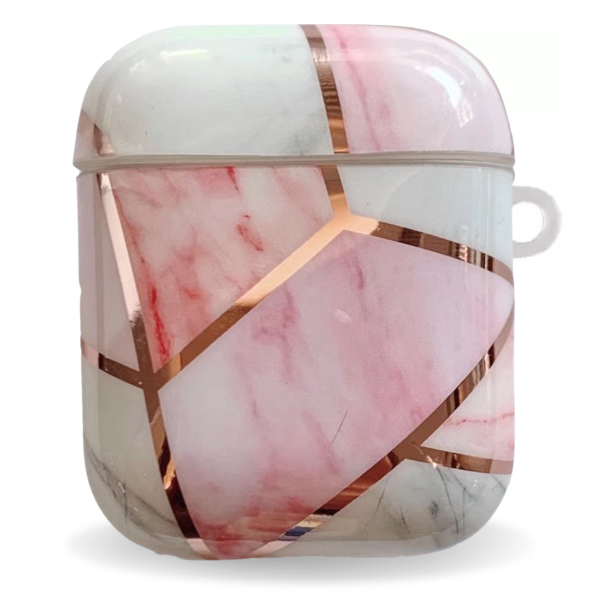 Airpod Case For Apple Airpods Gen 1 & 2 - Cute Geometric Art Marble Design Protective Silicone Cover With Keychain Slot- Supports Wireless Qi Charging For Airpods Generation 1 2 - Rose Pink Marble