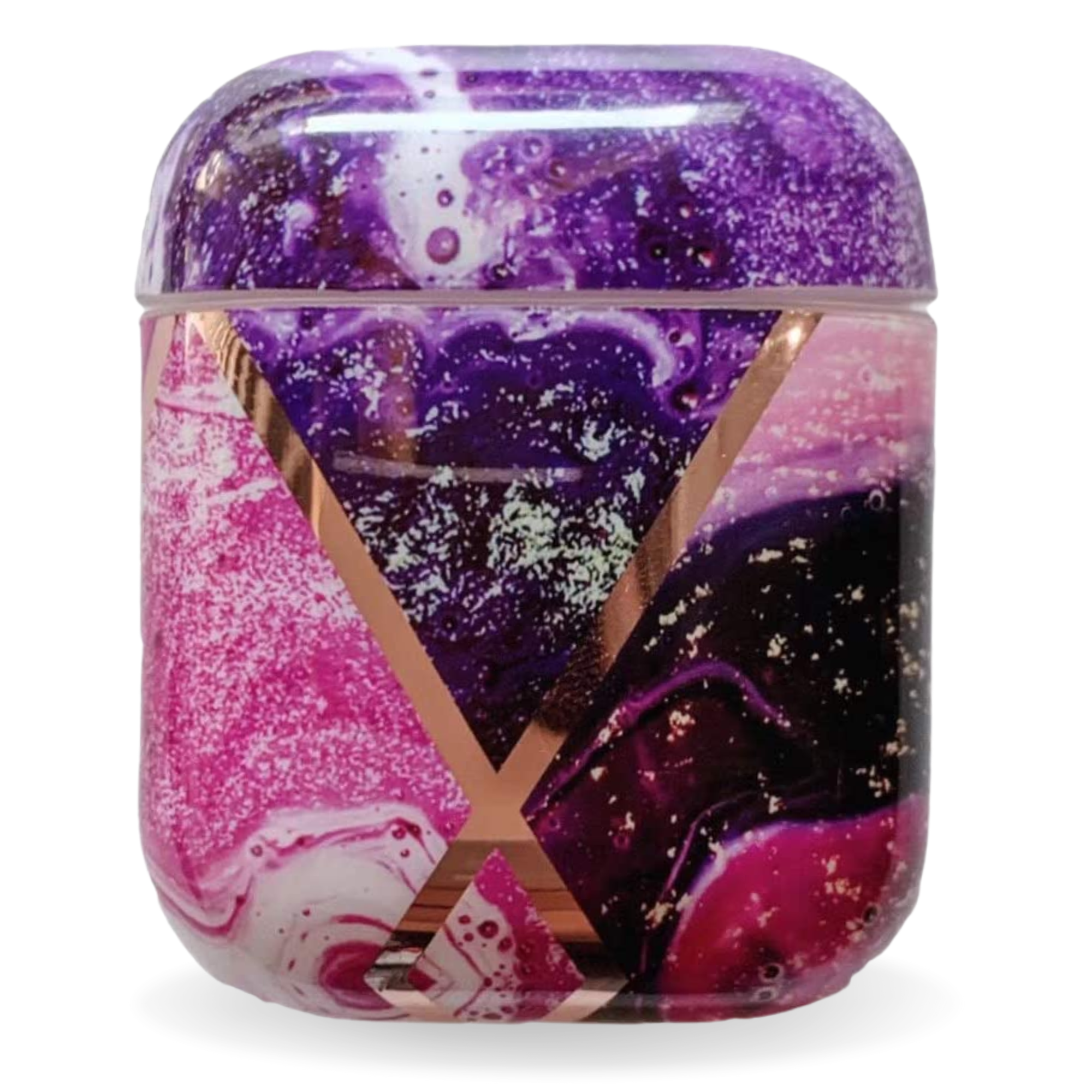 Airpod Case For Apple Airpods Gen 1 & 2 - Cute Geometric Art Marble Design Protective Silicone Cover With Keychain Slot- Supports Wireless Qi Charging For Airpods Generation 1 2 - Purple Dream Marble