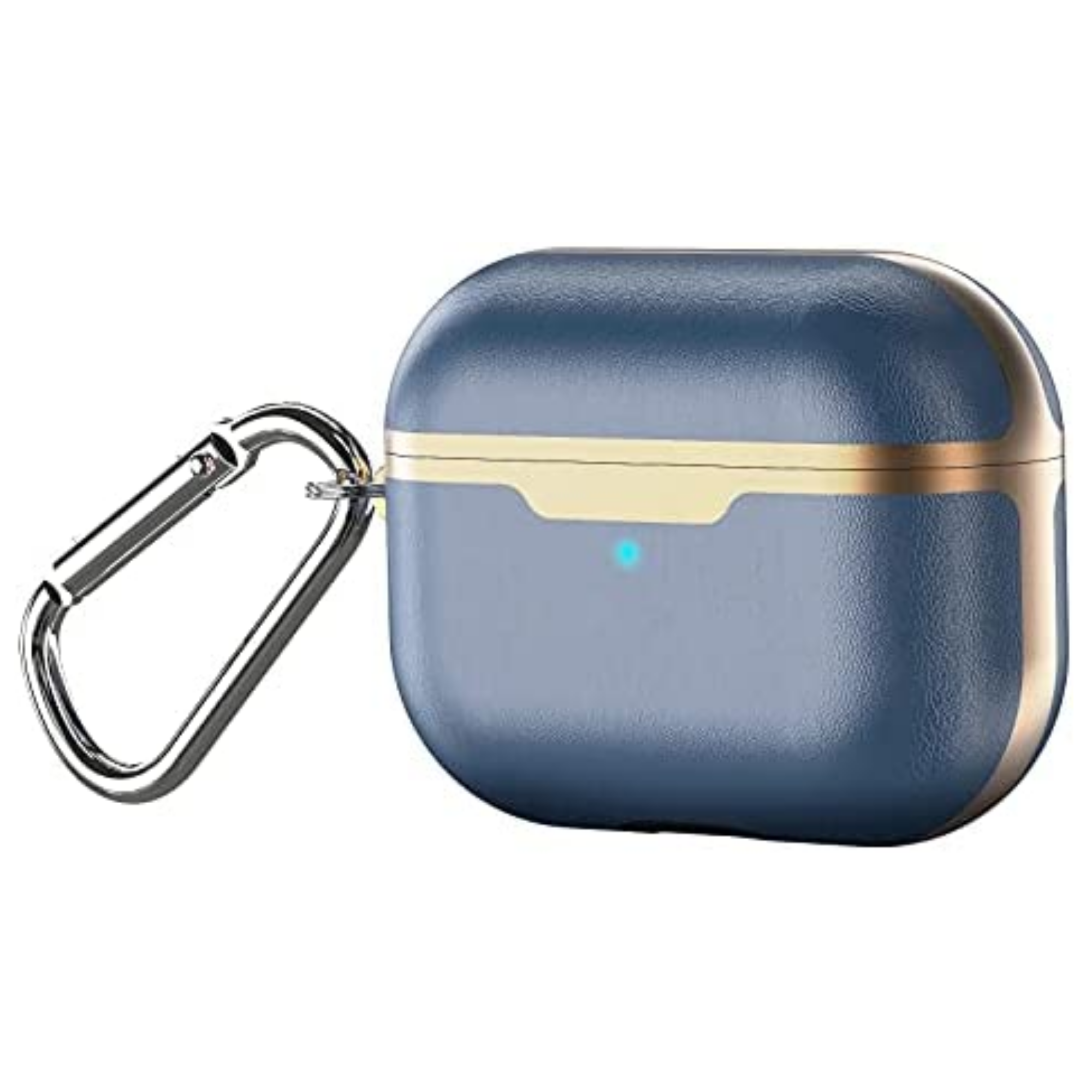 Apple Airpod Pro Case - Vegan Leather Gold Trim Design Protective Shockproof Faux Leather Cover With Clip Keychain - Supports Wireless Qi Charging for Airpods Pro Generation 1 - Indigo Blue