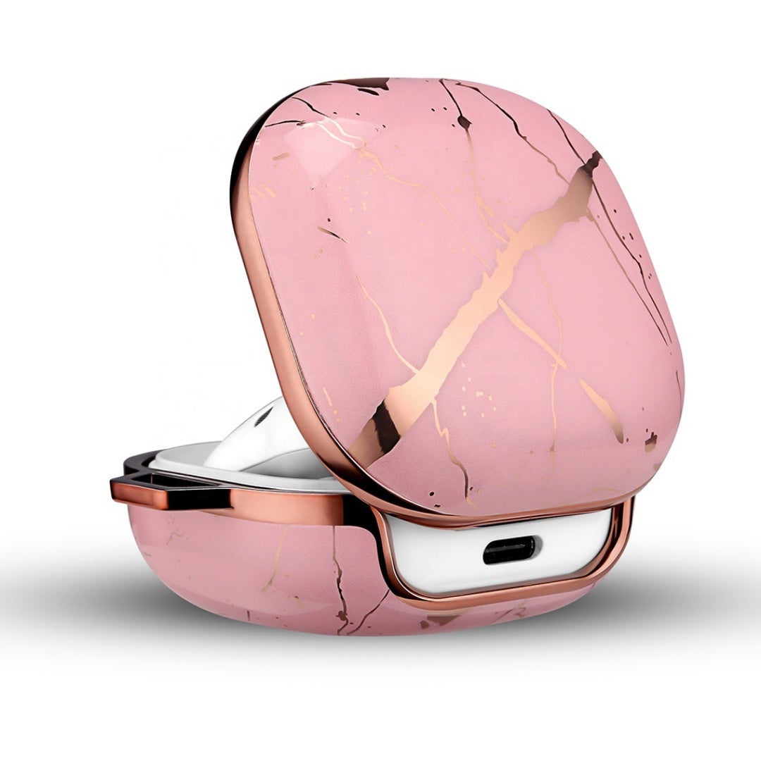 For Galaxy Buds Live Pro Electroplated Gold Case Cover Wireless Charging Support (Pink Marble)