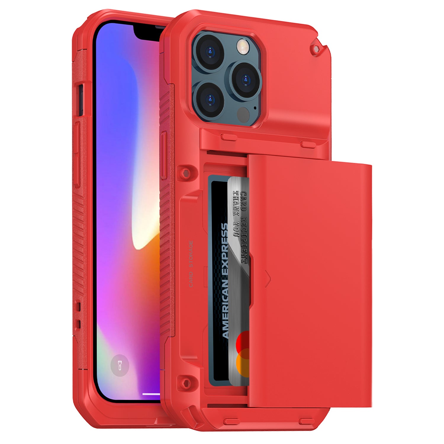 ZUSLAB Armor Plus Case for iPhone 13 Pro Max 6.7" Credit Card Holder Wallet Protective Shockproof Cover for Apple - Red
