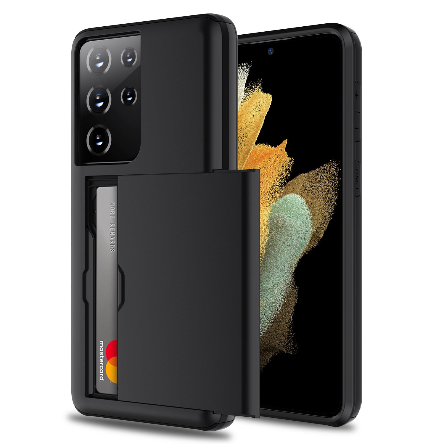 ZUSLAB Galaxy S21 Ultra 5G Slide Armor Wallet Case Credit Card Holder Protective Cover for Samsung - Black