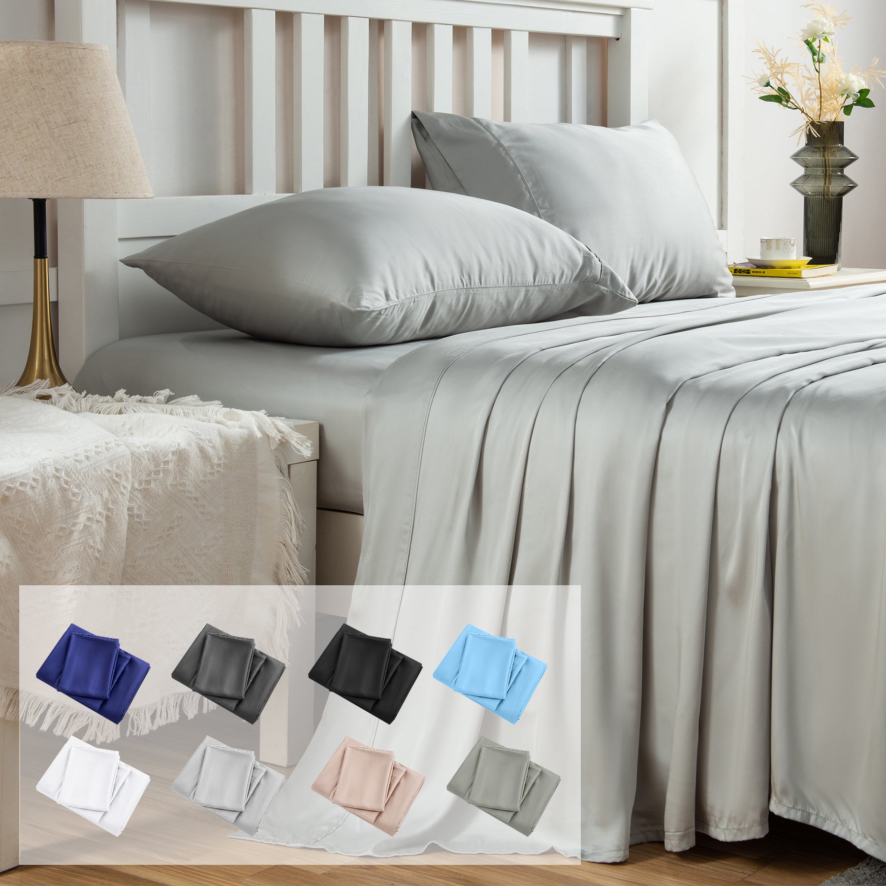 LINENOVA 100% Natural Premium Bamboo Sheet Sets Pillowcases Flat Fitted Sheet Pillowcases All Size