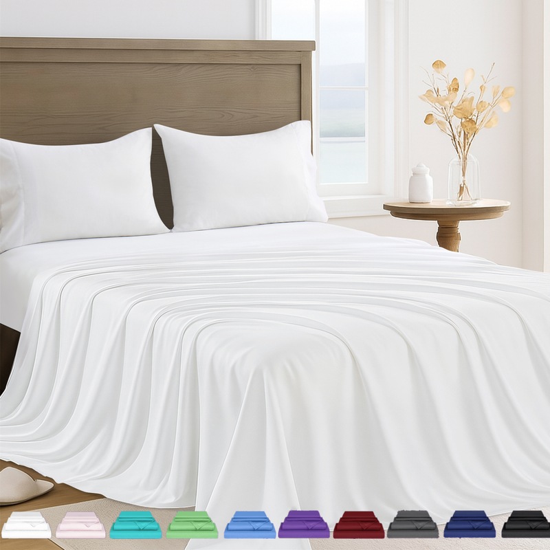 Buy 4 Pieces 2000TC Bedding Sheet Sets Flat & Fitted & Pillowcases Sheets All Size 8 Colors