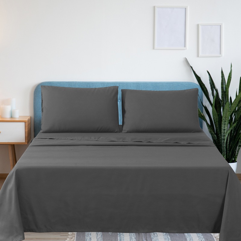 Buy 2000tc Ultra Soft Bedding Sheet Sets Fitted Flat And Pillowcases Dark Grey All Size Mydeal 4574