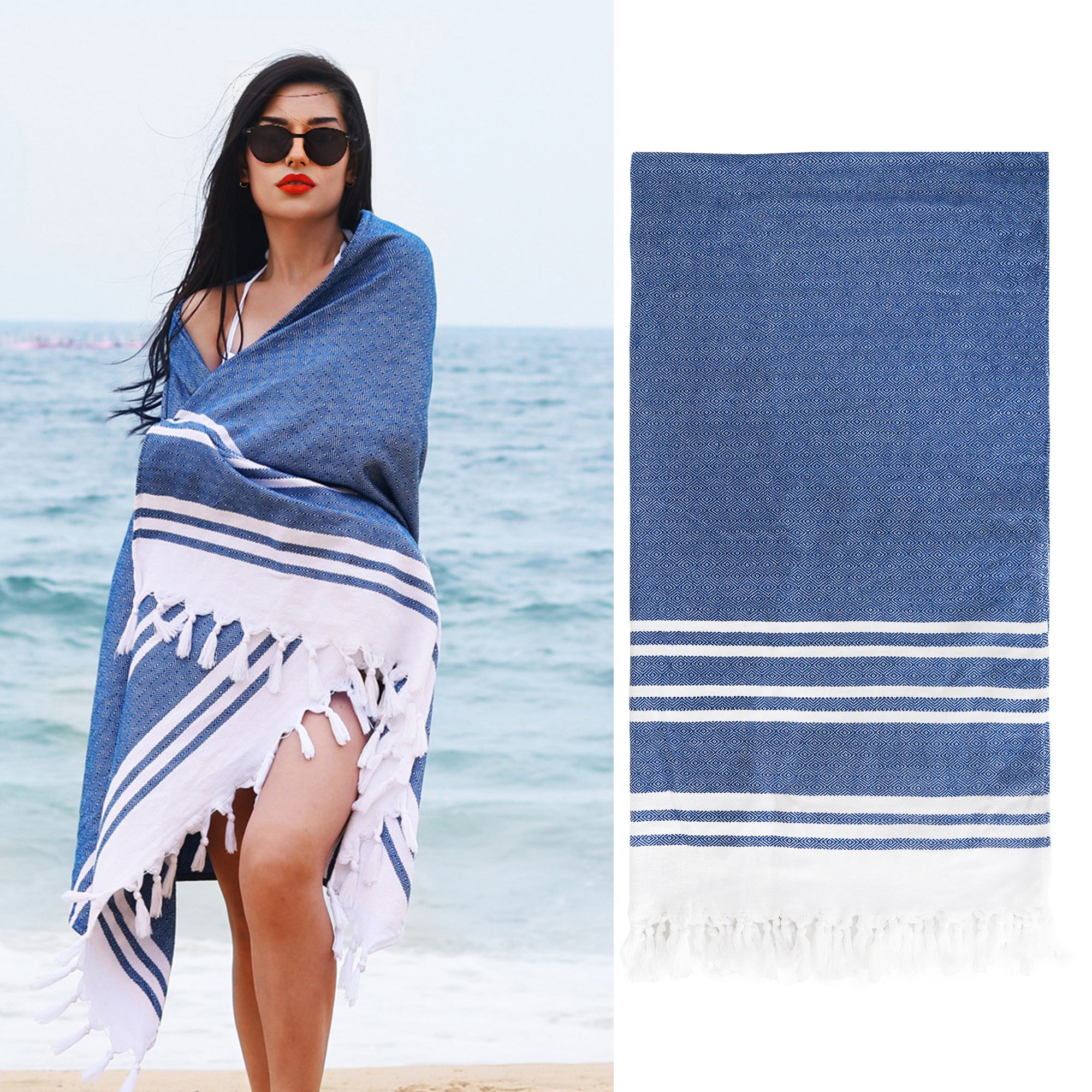 LINENOVA Sand Free Beach Towels 100% Cotton 100x180cm Turkish Style Towels - 4 Colors