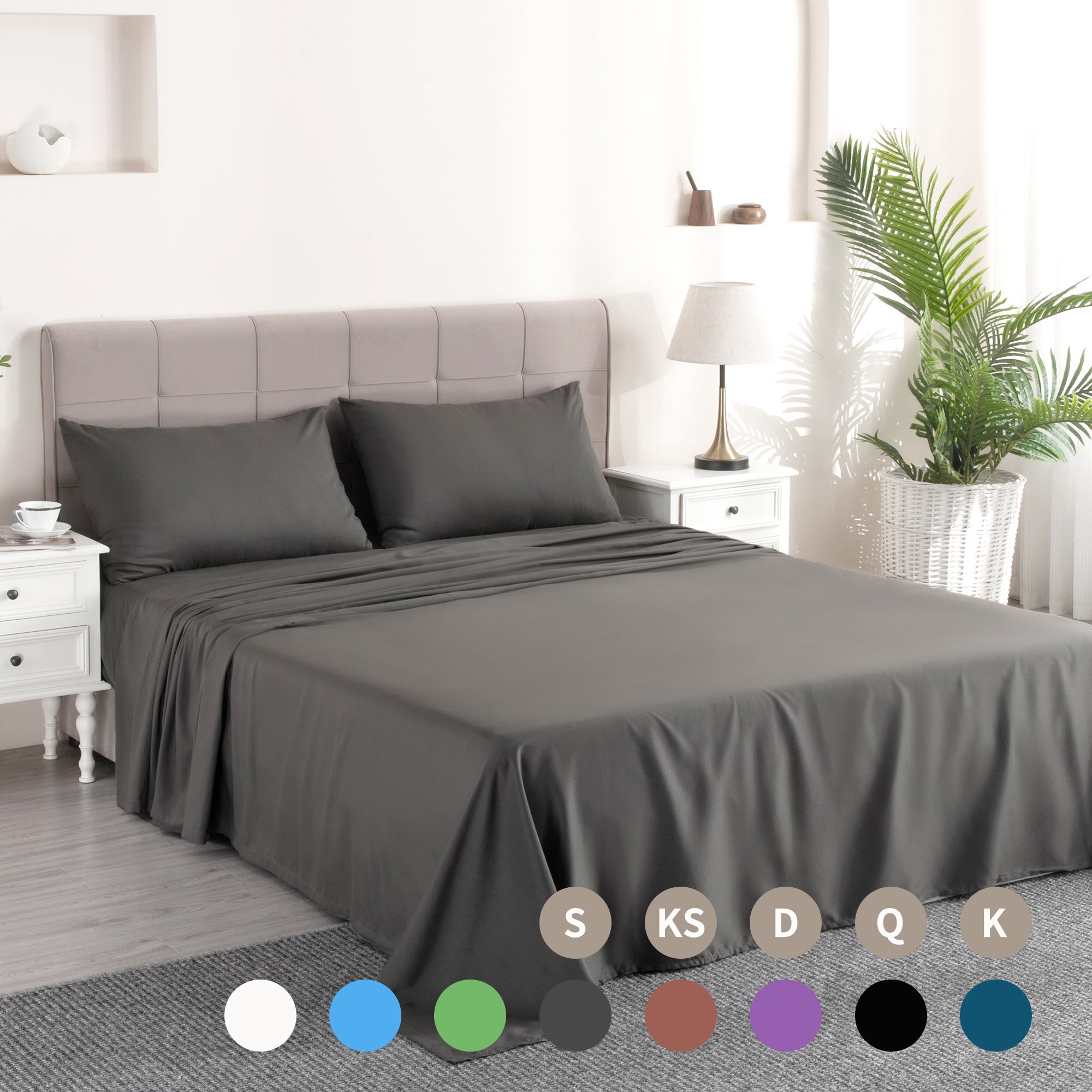 LINENOVA 2000TC Bamboo Blend Flat Fitted Sheet & Pillowcases Set Ultra Soft Comfort Bedding