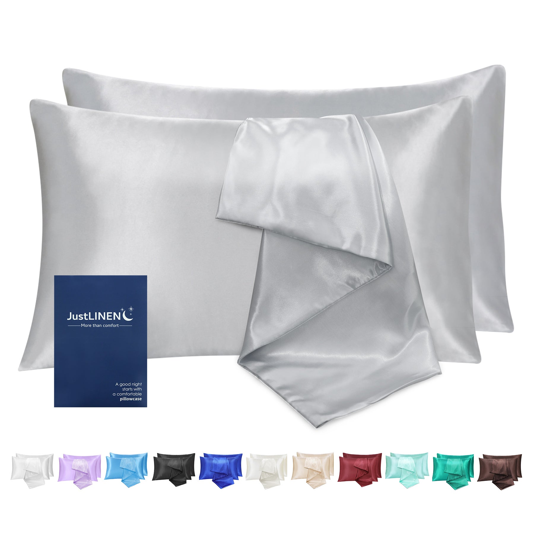 LINENOVA Silk Satin Pillowcase Twin Pack Queen Size 51 x 76 cm 12 Colours