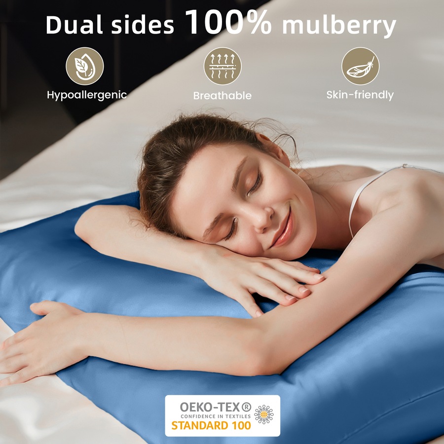 LINENOVA 6A Grade 100% Mulberry Silk Double-sided Silk Pillowcases Luxury 22 Momme - Ash Blue