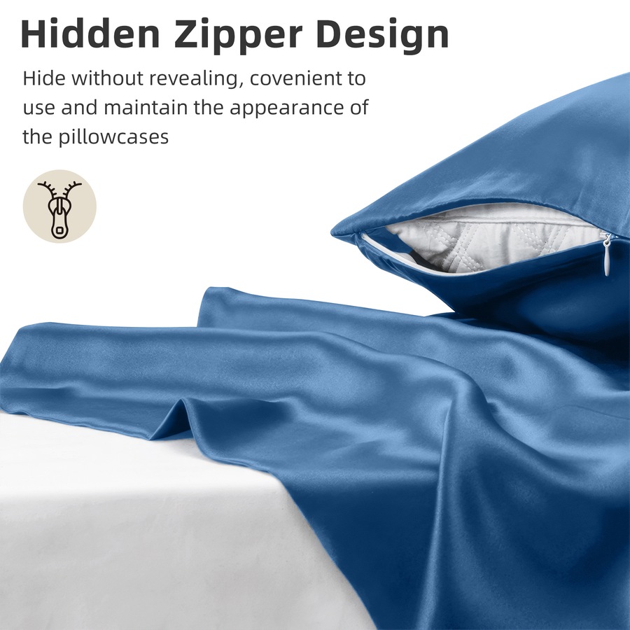 LINENOVA 6A Grade 100% Mulberry Silk Double-sided Silk Pillowcases Luxury 22 Momme - Ash Blue
