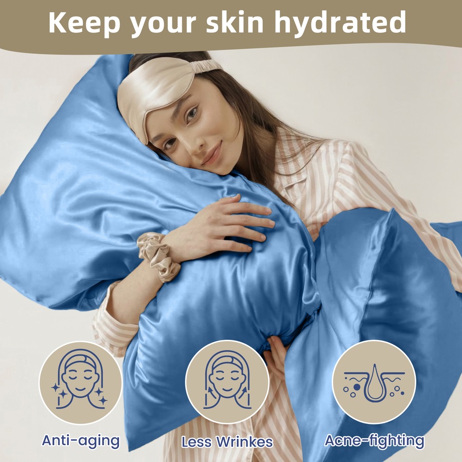 LINENOVA 6A Grade 100% Mulberry Silk Double-sided Silk Pillowcases Luxury 22 Momme - Ash Blue