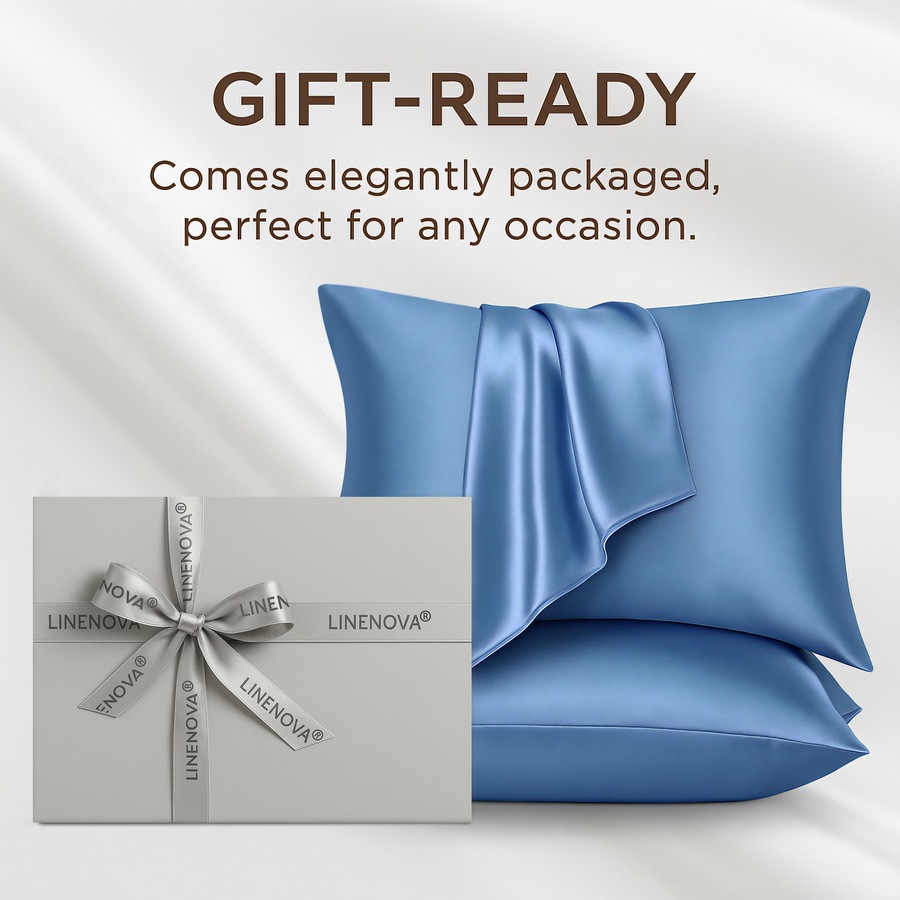 LINENOVA 6A Grade 100% Mulberry Silk Double-sided Silk Pillowcases Luxury 22 Momme - Ash Blue