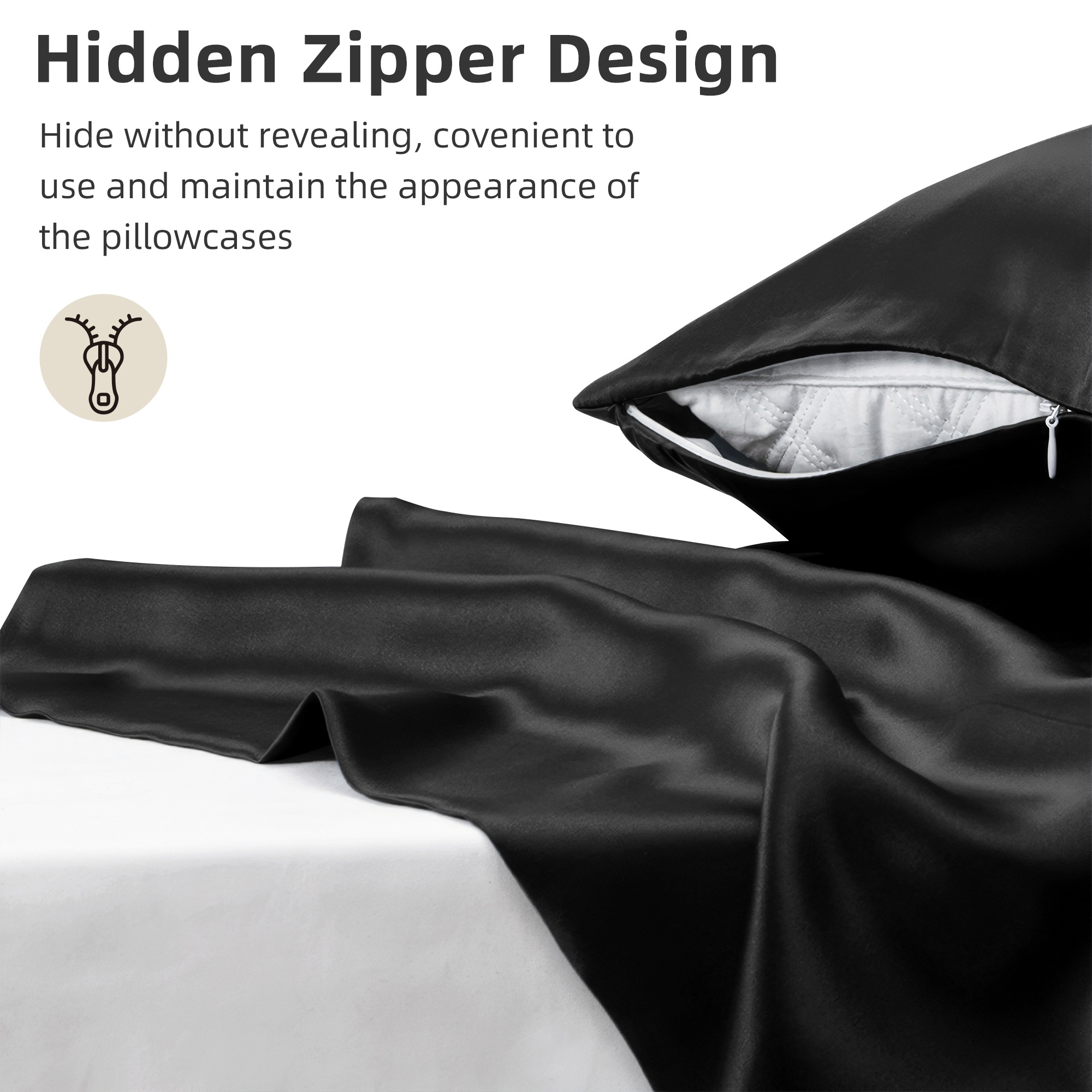 LINENOVA Set of 2 Double-sided 100% Mulberry Silk Pillowcases Luxury 22 Momme - Black