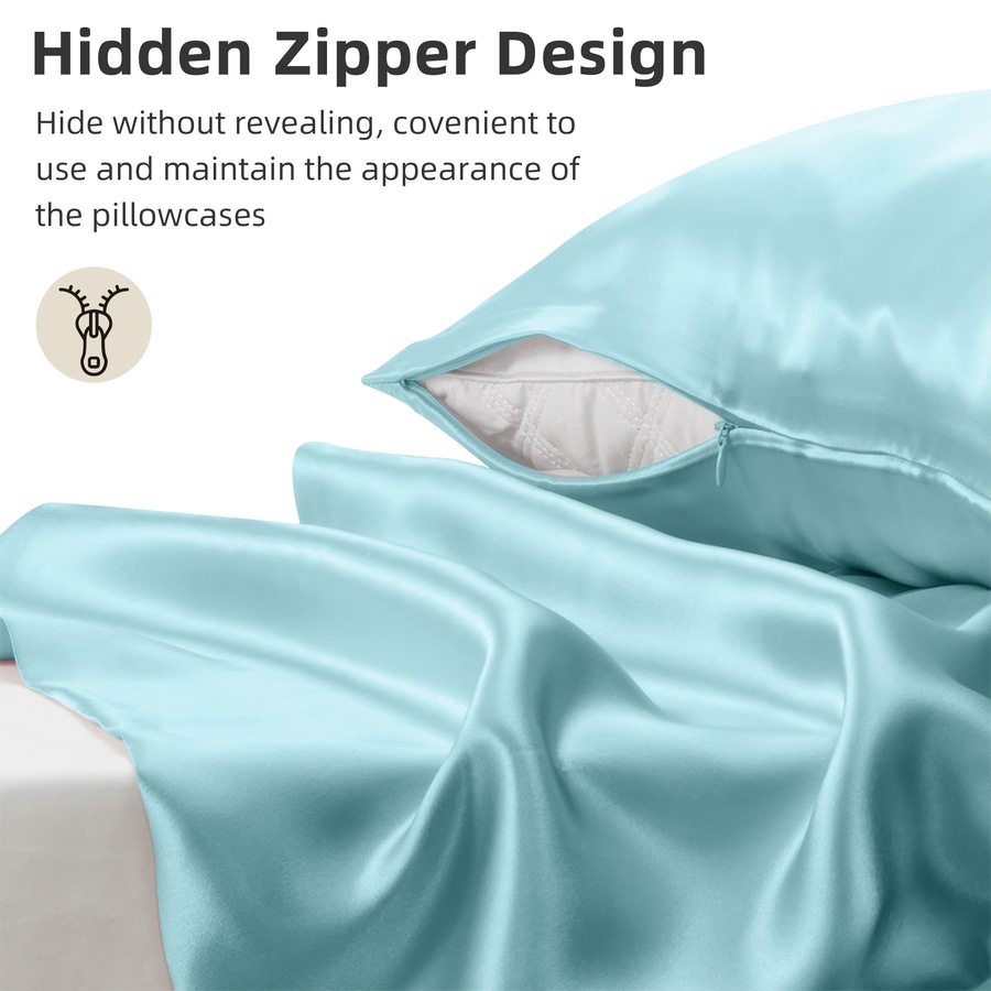 LINENOVA 2Pcs 6A Grade 100% Mulberry Silk Double-sided Silk Pillowcases Luxury 22 Momme - Haze Blue