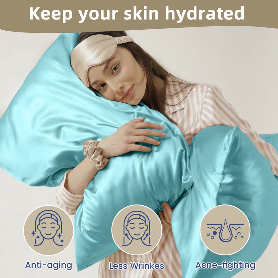 LINENOVA 2Pcs 6A Grade 100% Mulberry Silk Double-sided Silk Pillowcases Luxury 22 Momme - Haze Blue