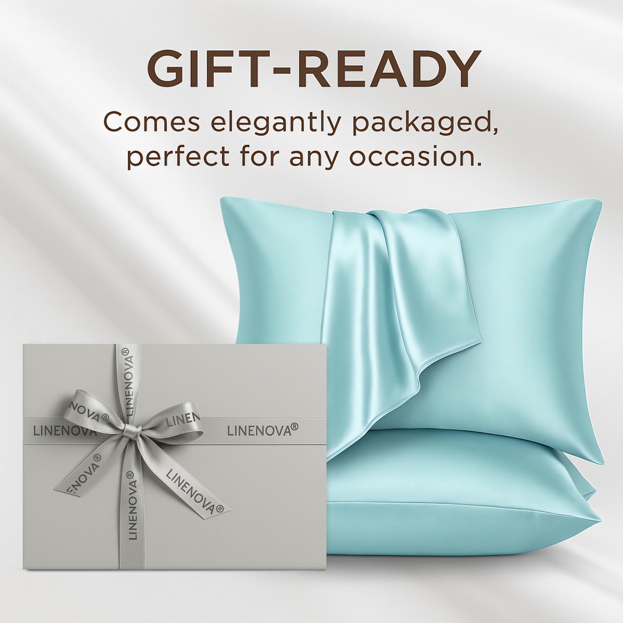 LINENOVA 2Pcs 6A Grade 100% Mulberry Silk Double-sided Silk Pillowcases Luxury 22 Momme - Haze Blue