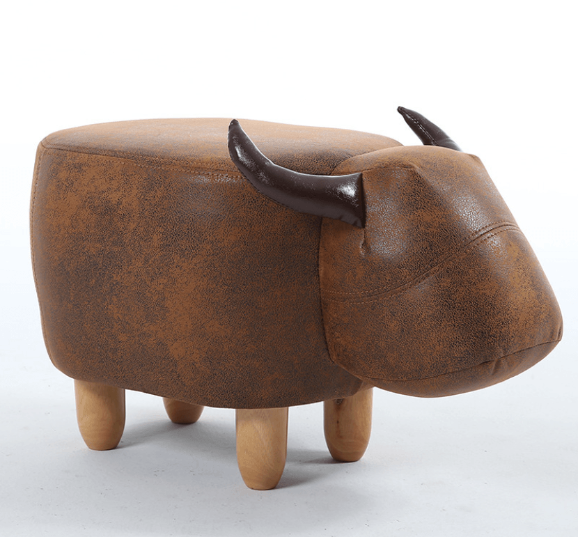 Kids Ottoman Foot Shoes Stool Cow Chair Rest Leather Seat AU Stock - Light Brown Cow