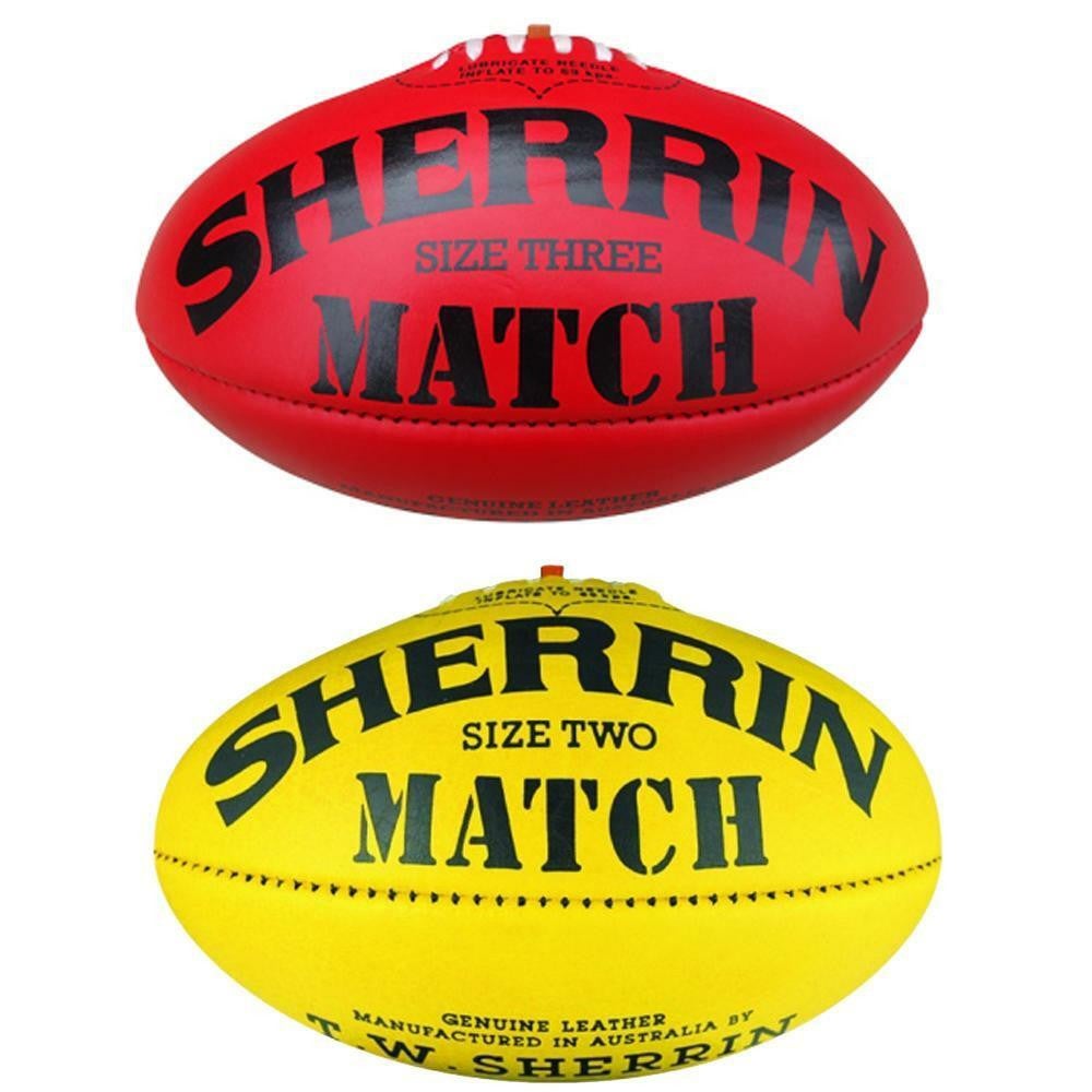 Sherrin Match AFL Leather Football In Yellow & Red Size 4 & 5