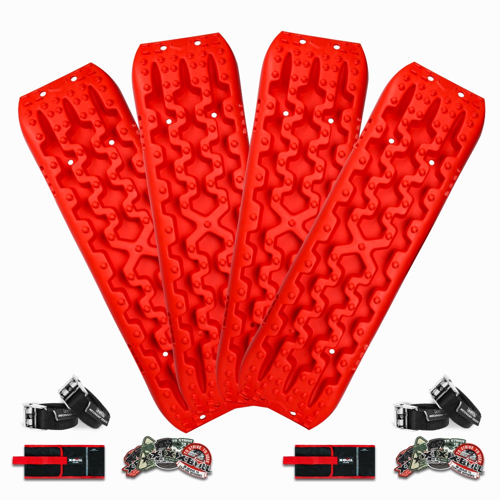 X-BULL 2 Pairs Recovery tracks Sand Mud Snow 4WD / 4x4 ATV Offroad Stronger Gen 3.0 - Red