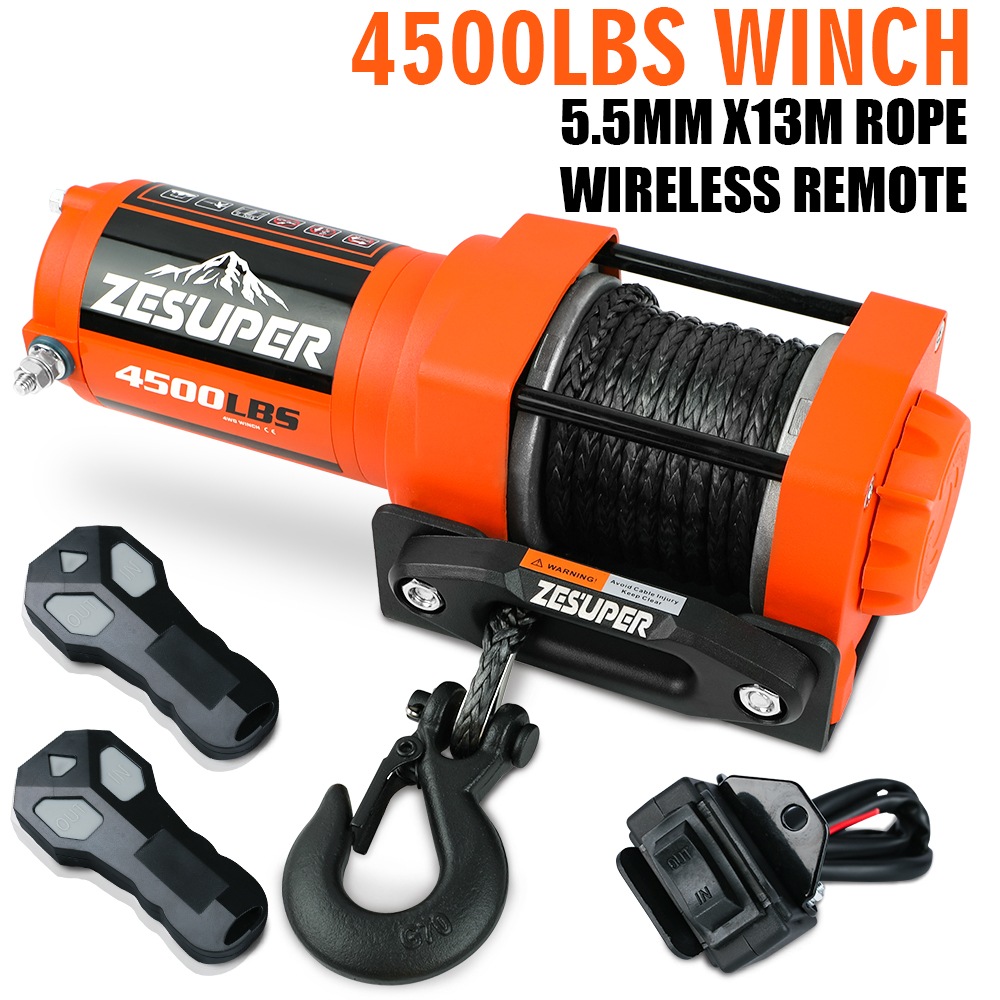 ZESUPER 4500LBS Electric Winch 12V Wireless Synthetic Rope ATV UTV Boat Trailer 4×4