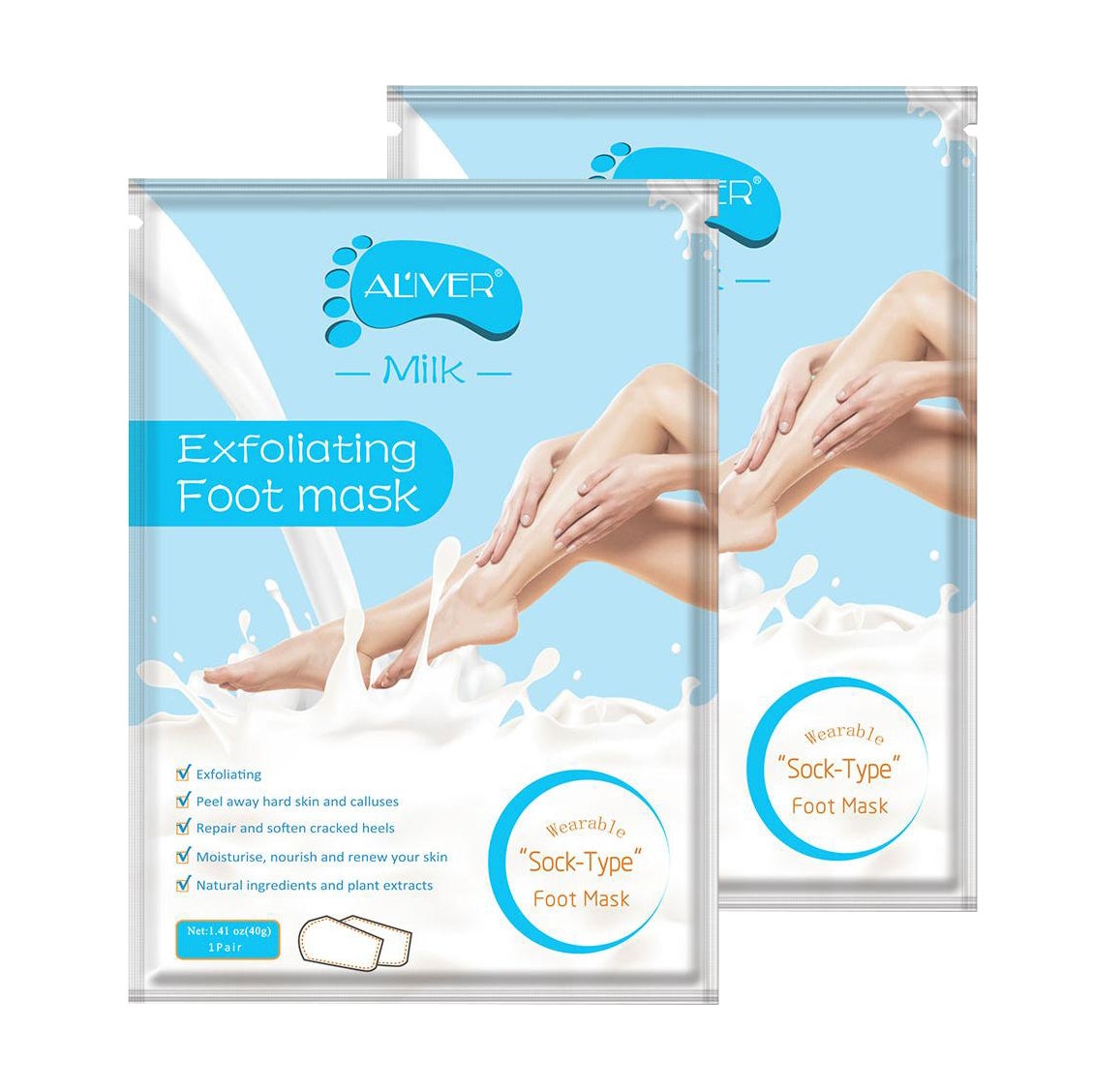 2pcs Aliver Exfoliating Foot Peel MASK Milky Soft Feet Hard Dead Skin Remover Socks Milk
