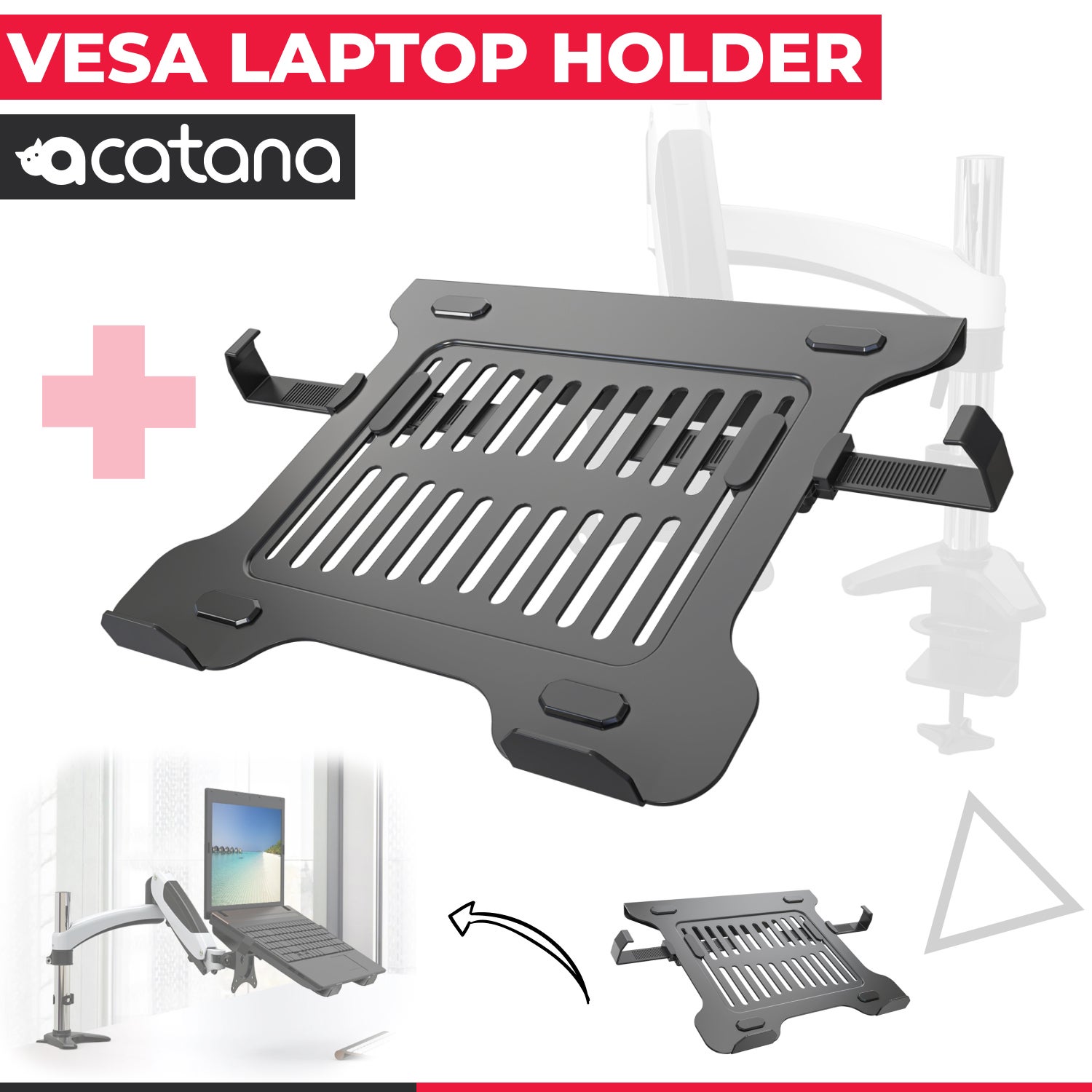 acatana ACA-LH03 - VESA Laptop Holder Mount Adapter Tray for Computer Monitor Stand Arm Desk Mount Notebook Connector fits 10” to 15.6” inches
