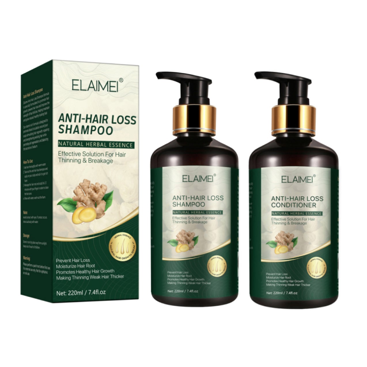 Elaimei 2pcs Anti Hair Loss Shampoo Strength Treatment Natural Regrowth Conditioner Herbal