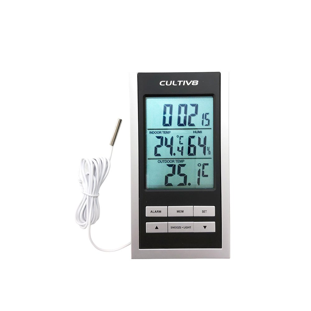 Cultiv8 Digital Thermometer with Large LCD Display - Hygrometer Temp Humidity