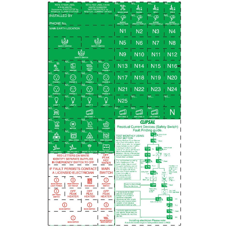 Buy Clipsal MAX9 Circuit Identification Label Kit Green MyDeal