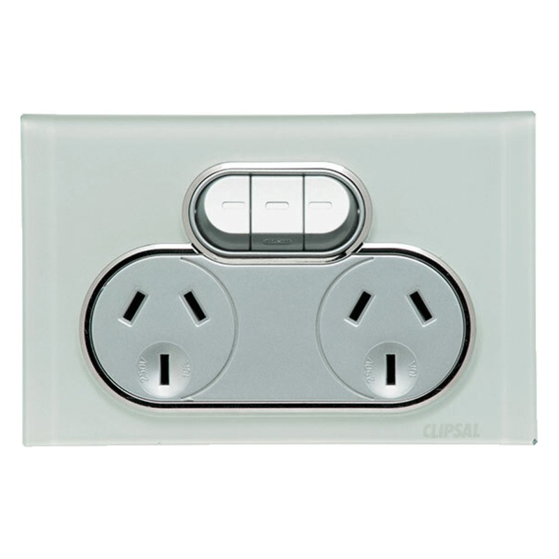 Buy Clipsal Saturn Double Powerpoint + Extra Switch Ocean Mist MyDeal