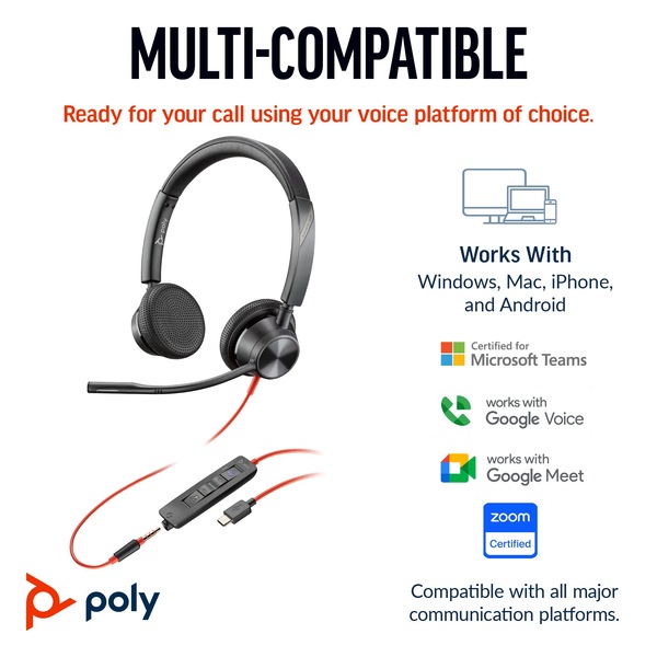Buy Poly Blackwire 3325 Stereo USBC Headset +3.5mm Plug +USBC/A