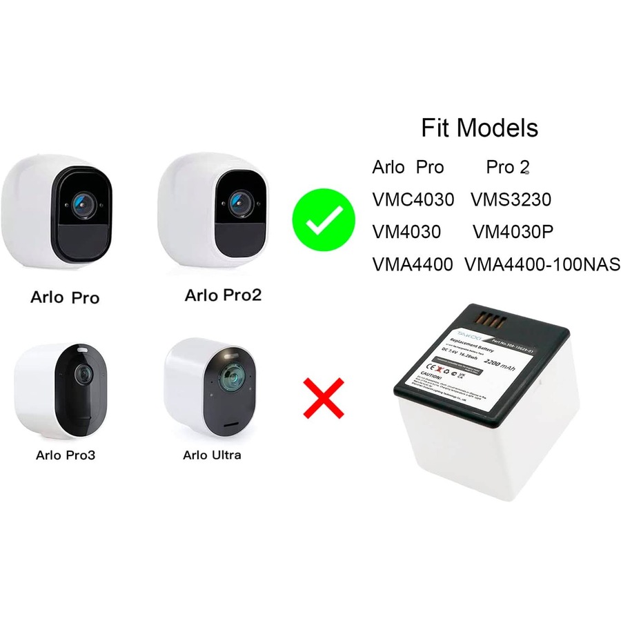 [2 Pack] Arlo Pro 2 Battery Replacement Fit for Arlo Pro VM4030 VMC4030 VMA4400(-100NAS) 7.4V Li-ion 2200mAh