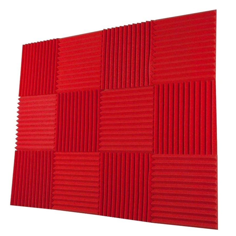 48 Acoustic Soundproof Foam Sound Absorbing Panels 30x30x2.5cm - Red