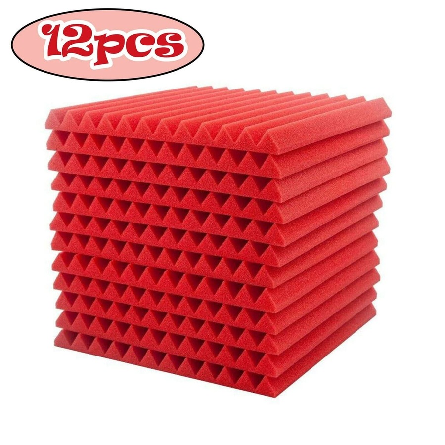 48 Acoustic Soundproof Foam Sound Absorbing Panels 30x30x2.5cm - Red