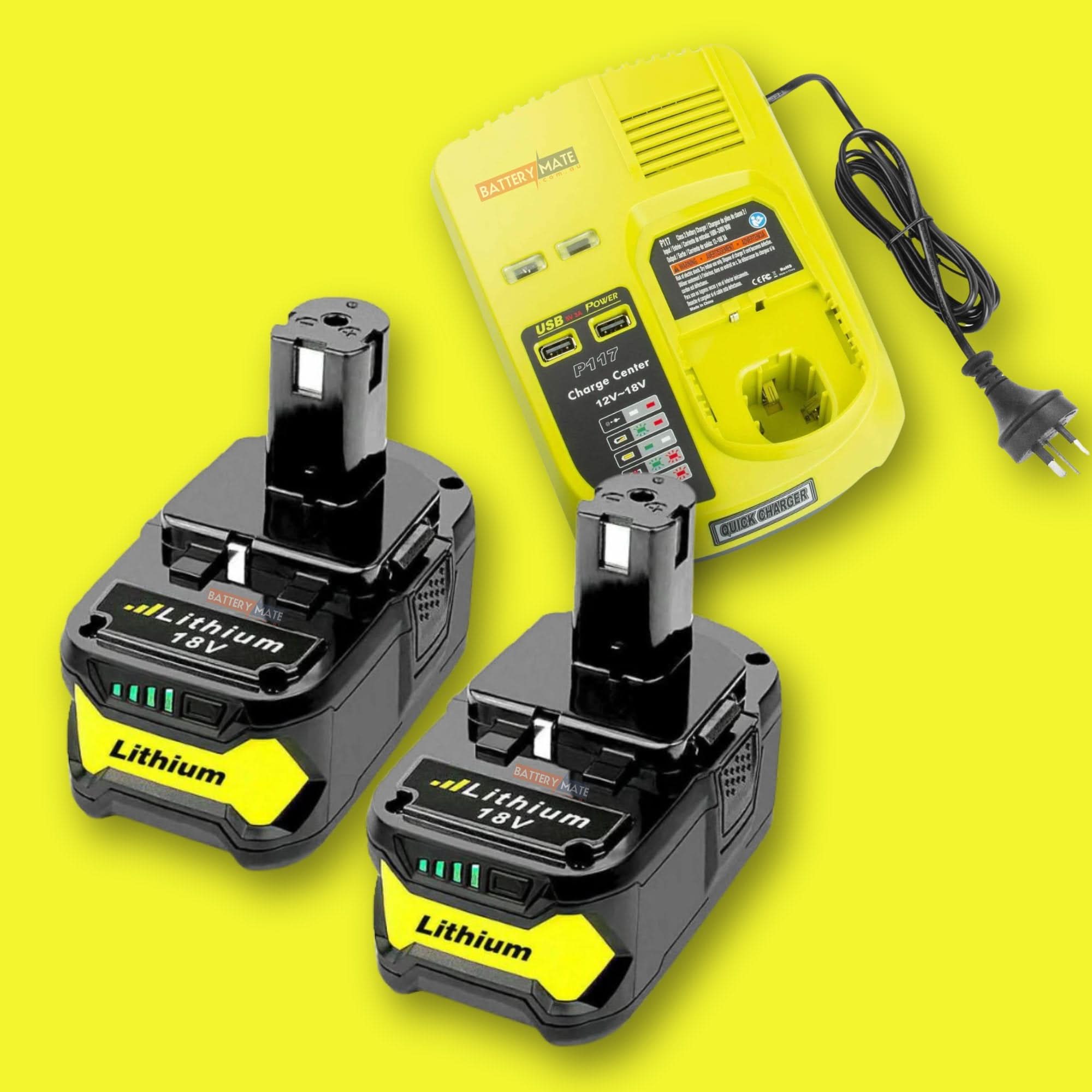 [Combo] 2x Ryobi One+ Plus Compatible 18V 6ah Batteries + 1x Charger 