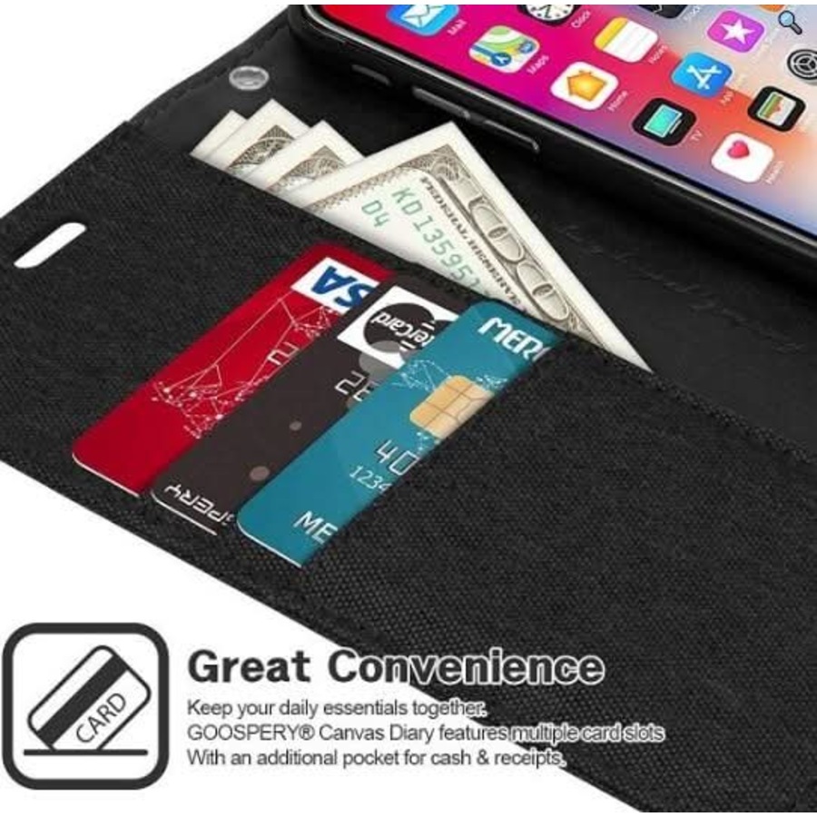 For iPhone X Wallet Flip Denim Case Cover - Black