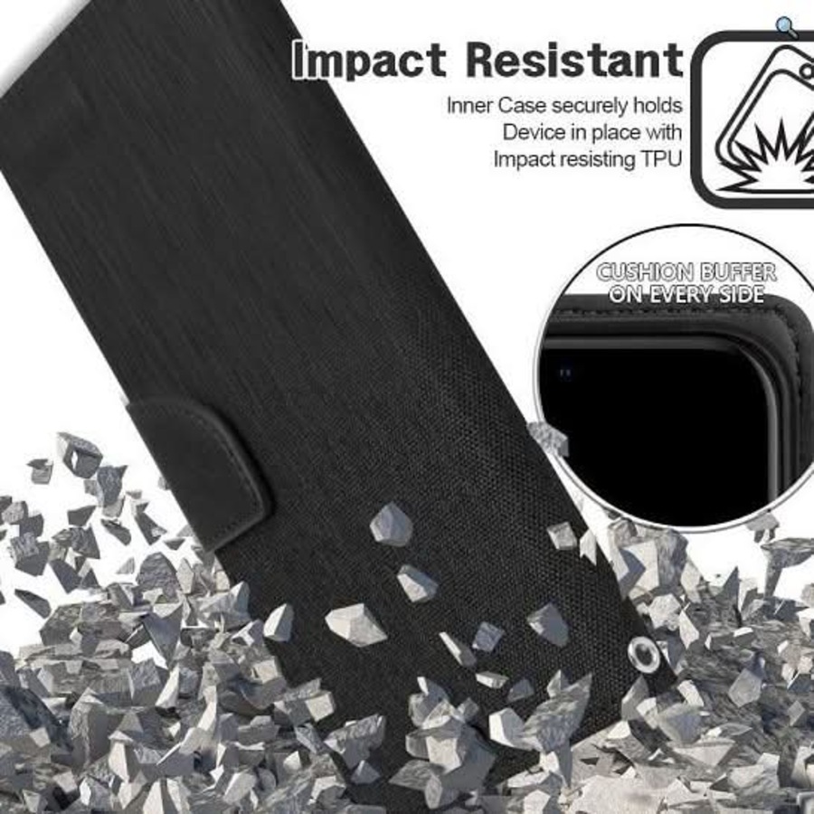 For iPhone X Wallet Flip Denim Case Cover - Black