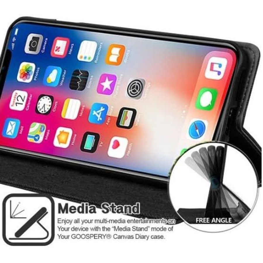 For iPhone X Wallet Flip Denim Case Cover - Black