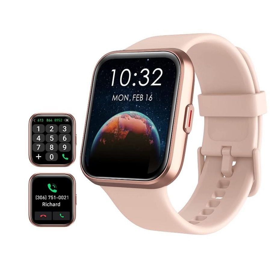 Pink Smart Watch for Women with Bluetooth Call 1.7'' Touch Screen Fitness Tracker with Heart Rate Sleep Monitor Pedometer Message Reminder Waterproof Smartwatch for Android iOS