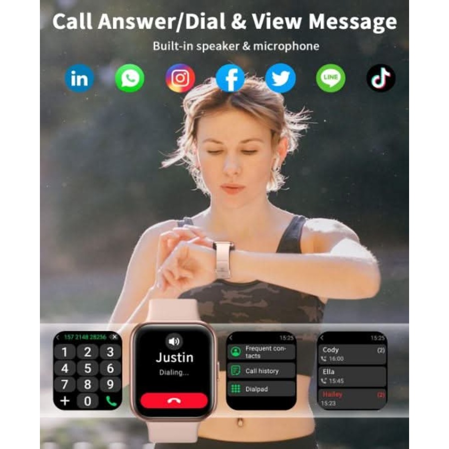 Pink Smart Watch for Women with Bluetooth Call 1.7'' Touch Screen Fitness Tracker with Heart Rate Sleep Monitor Pedometer Message Reminder Waterproof Smartwatch for Android iOS