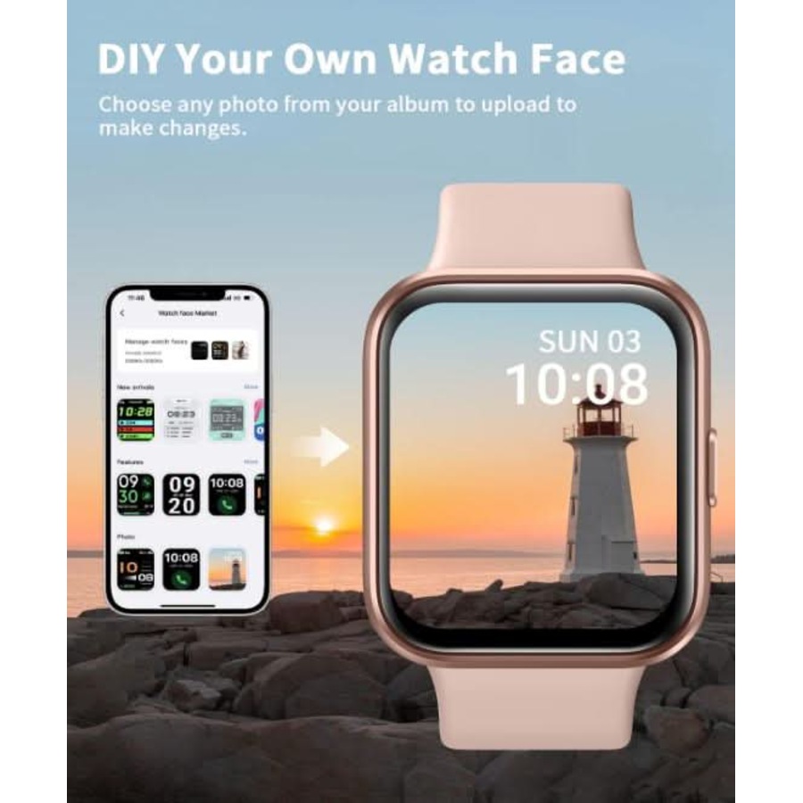 Pink Smart Watch for Women with Bluetooth Call 1.7'' Touch Screen Fitness Tracker with Heart Rate Sleep Monitor Pedometer Message Reminder Waterproof Smartwatch for Android iOS