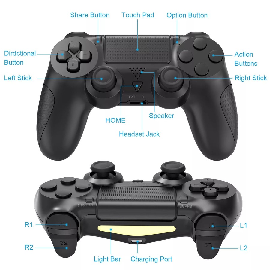 Wireless Controller Compatible For Playstation 4 PS4 Controller - BLACK