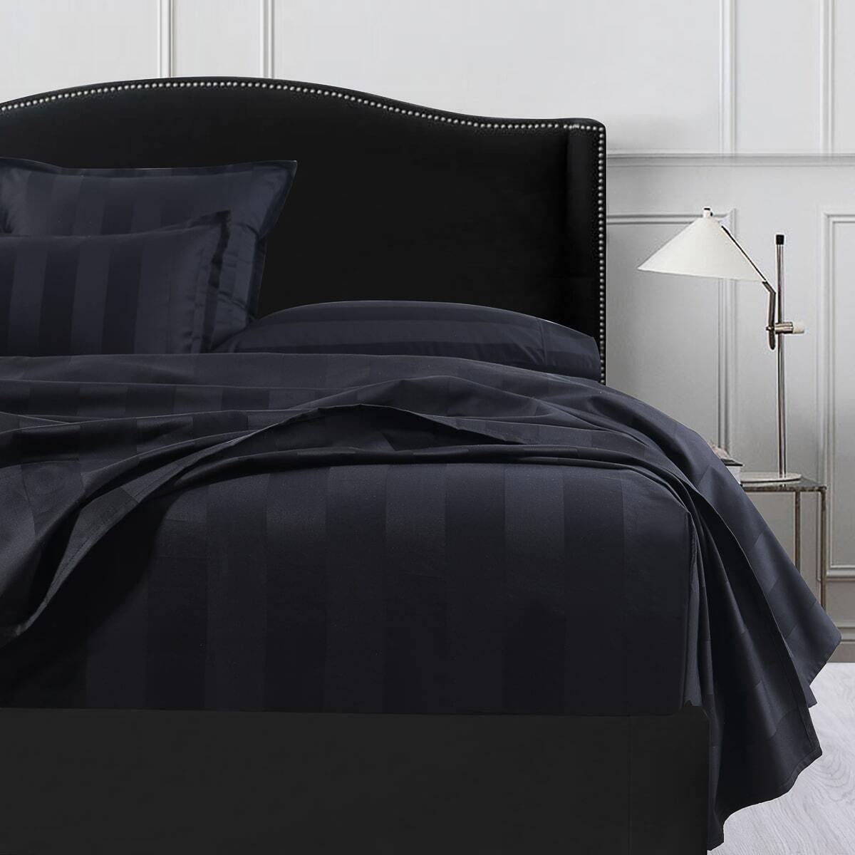 Bespoke 1200TC Fitted Sheet Black Queen Bed Extra Depth