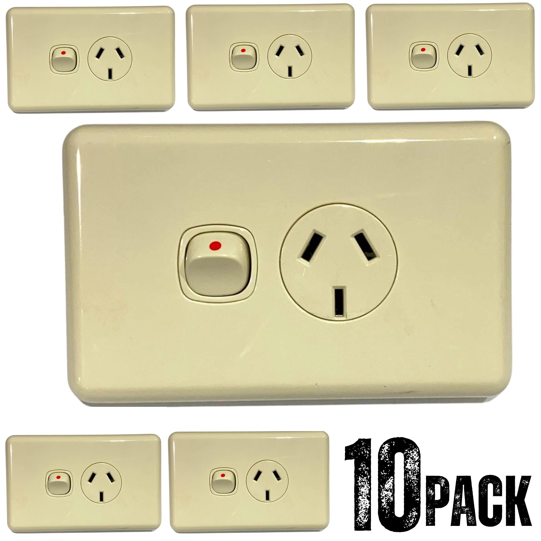 Buy 10 Pack - SINGLE POWERPOINT HORIZONTAL SINGLE SWITCH SOCKET OUTLET ...